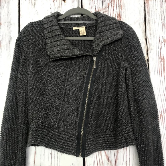 DNKY Jeans marled mix knitted asymmetrical zip up crop sweater cardigan - Picture 3 of 8